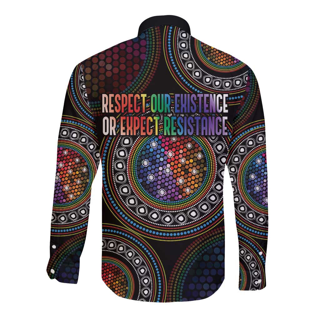 Australia Indigenous Long Sleeve Button Shirt First Nation LGBT - Respect Our Existence - Aussie Hoodie