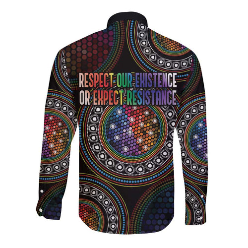 Australia Indigenous Long Sleeve Button Shirt First Nation LGBT - Respect Our Existence - Aussie Hoodie
