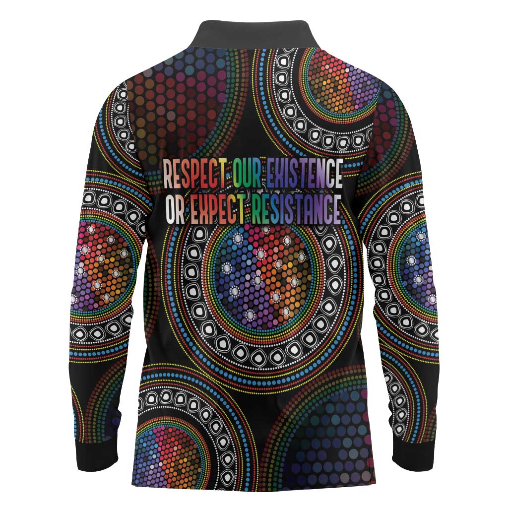Australia Indigenous Long Sleeve Polo Shirt First Nation LGBT - Respect Our Existence - Aussie Hoodie