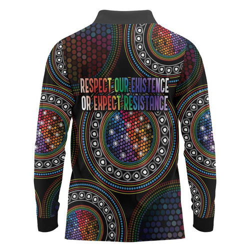 Australia Indigenous Long Sleeve Polo Shirt First Nation LGBT - Respect Our Existence - Aussie Hoodie