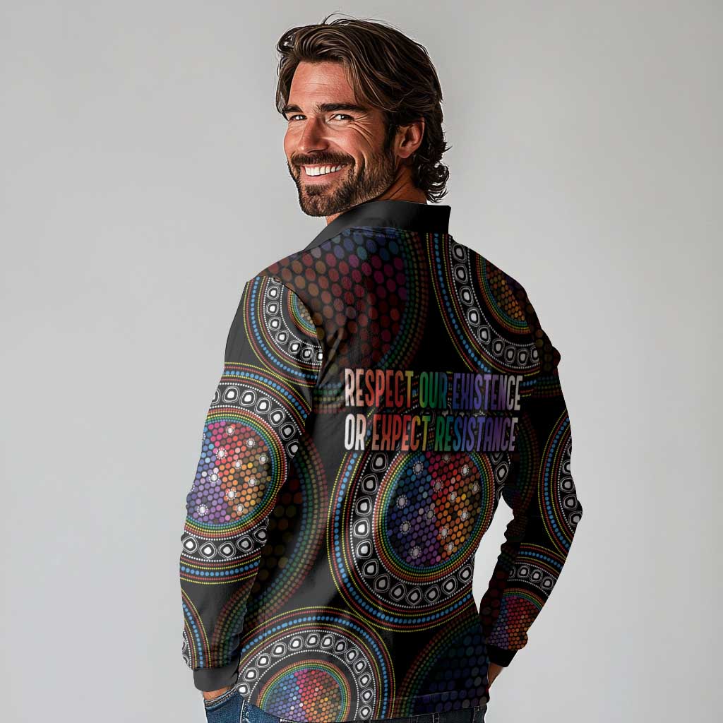 Australia Indigenous Long Sleeve Polo Shirt First Nation LGBT - Respect Our Existence - Aussie Hoodie