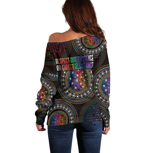 Australia Indigenous Off Shoulder Sweater First Nation LGBT - Respect Our Existence - Aussie Hoodie