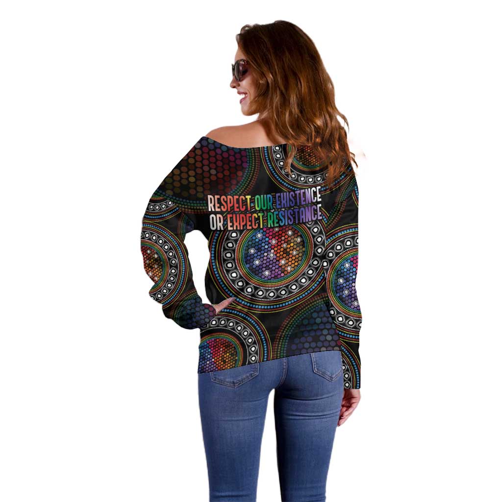 Australia Indigenous Off Shoulder Sweater First Nation LGBT - Respect Our Existence - Aussie Hoodie