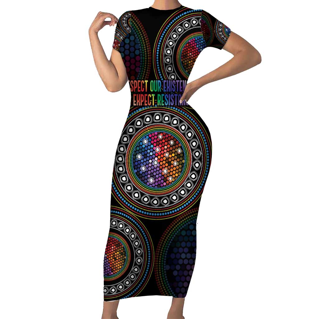 Australia Indigenous Short Sleeve Bodycon Dress First Nation LGBT - Respect Our Existence - Aussie Hoodie