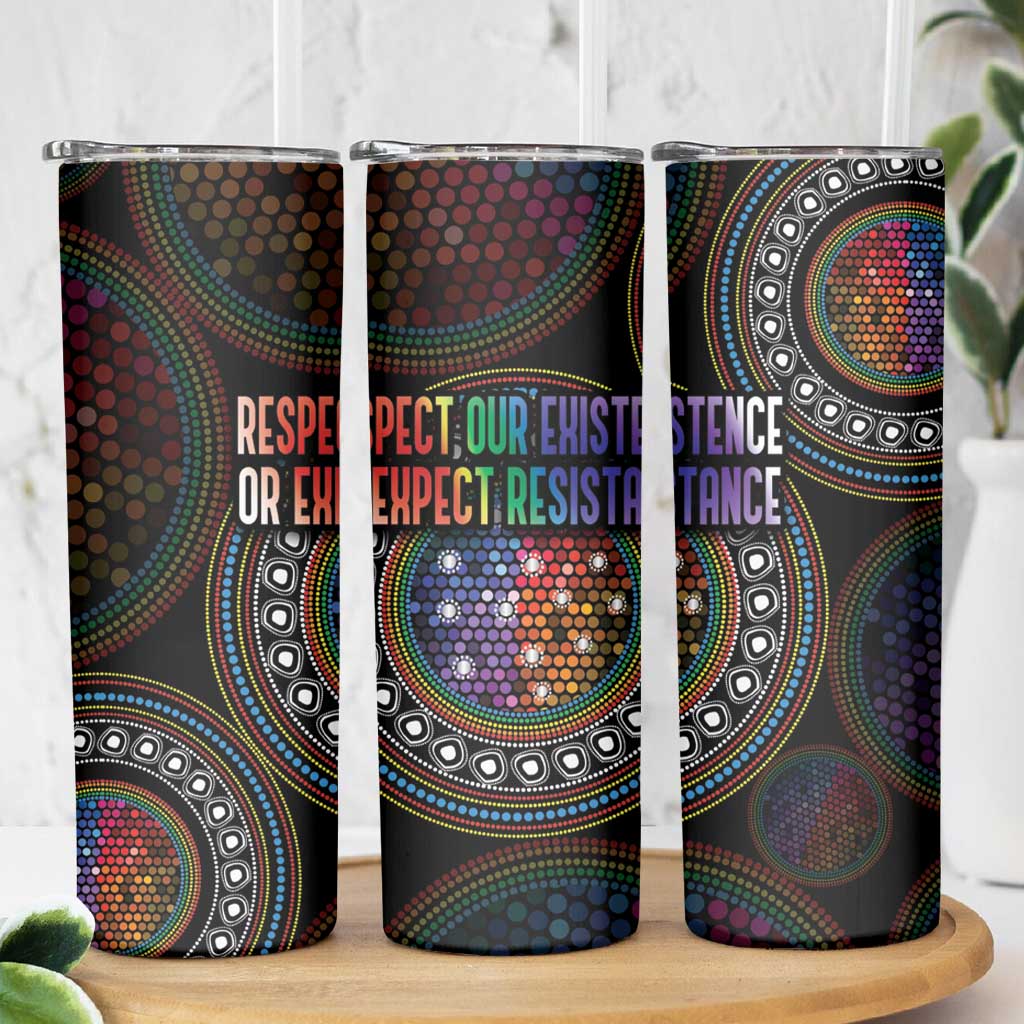 Australia Indigenous Skinny Tumbler First Nation LGBT - Respect Our Existence - Aussie Hoodie