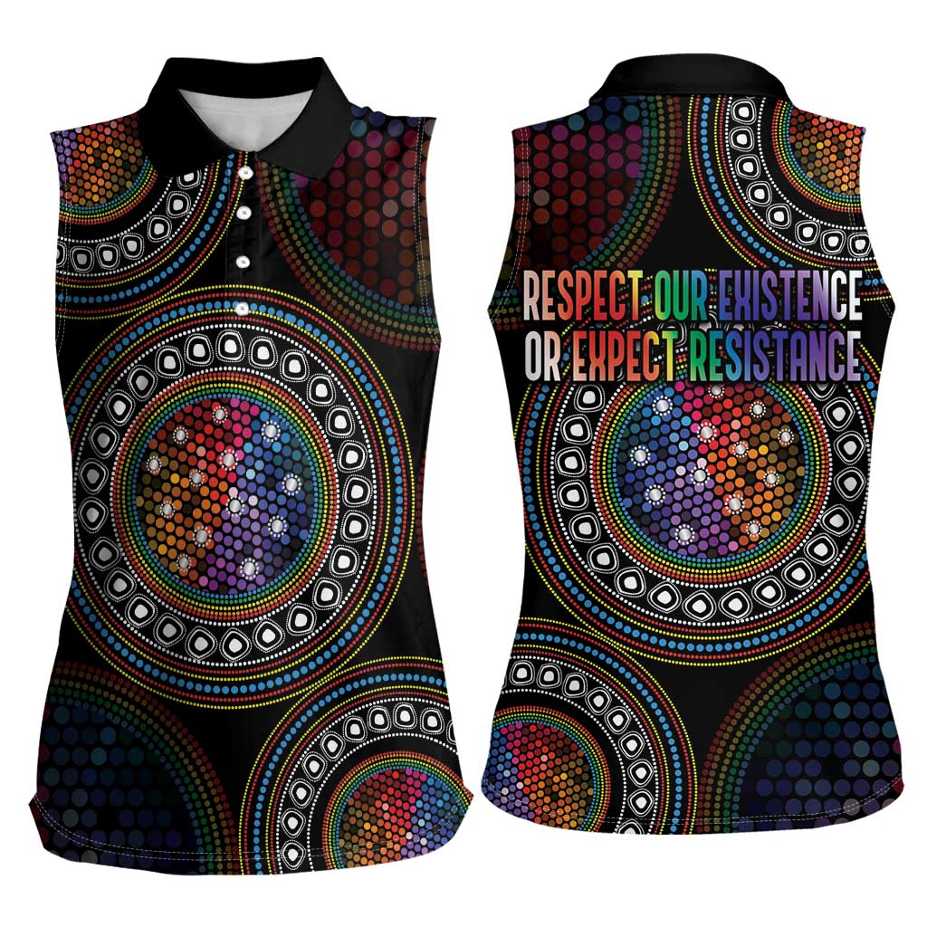 Australia Indigenous Women Sleeveless Polo Shirt First Nation LGBT - Respect Our Existence - Aussie Hoodie