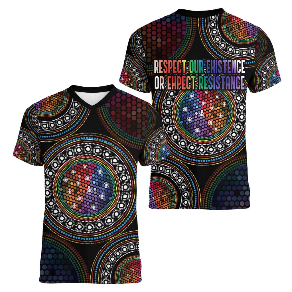 Australia Indigenous Women V-Neck T-Shirt First Nation LGBT - Respect Our Existence - Aussie Hoodie