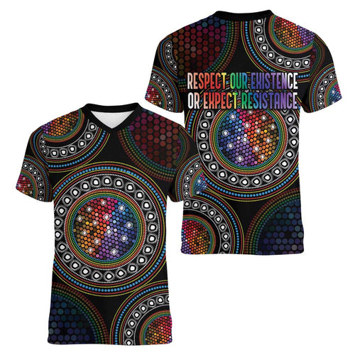 Australia Indigenous Women V-Neck T-Shirt First Nation LGBT - Respect Our Existence - Aussie Hoodie