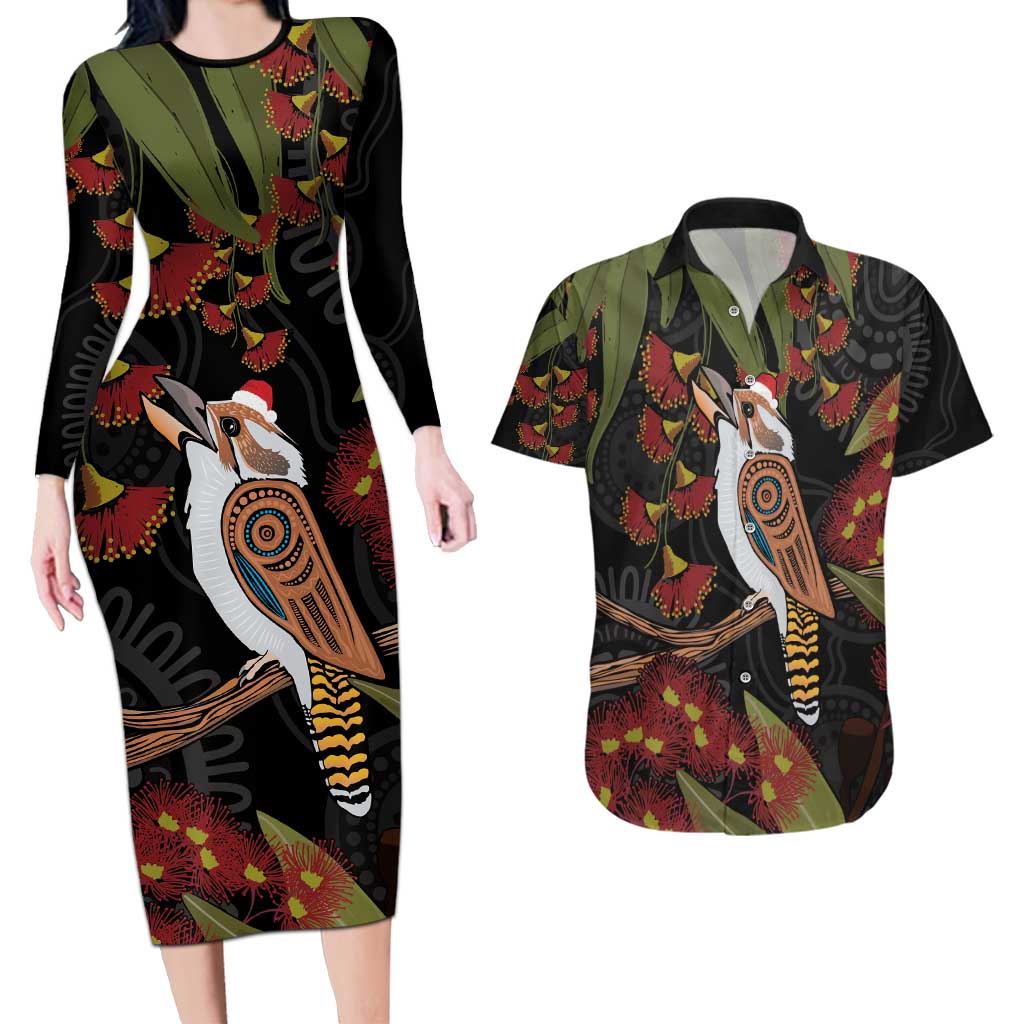 Australia Indigenous Christmas Couples Matching Long Sleeve Bodycon Dress and Hawaiian Shirt Kookaburra Aboriginal