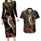 Australia Indigenous Christmas Couples Matching Long Sleeve Bodycon Dress and Hawaiian Shirt Kookaburra Aboriginal