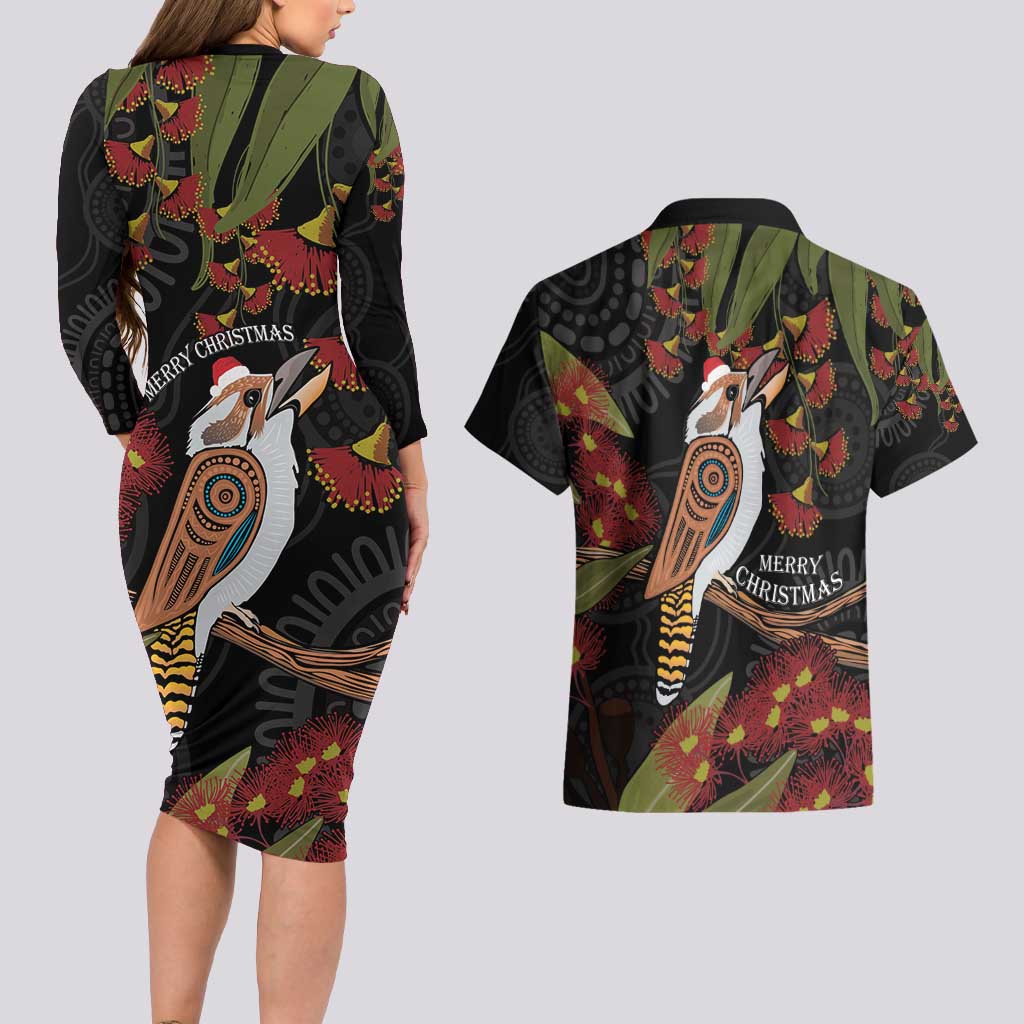 Australia Indigenous Christmas Couples Matching Long Sleeve Bodycon Dress and Hawaiian Shirt Kookaburra Aboriginal