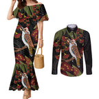 Australia Indigenous Christmas Couples Matching Mermaid Dress and Long Sleeve Button Shirt Kookaburra Aboriginal