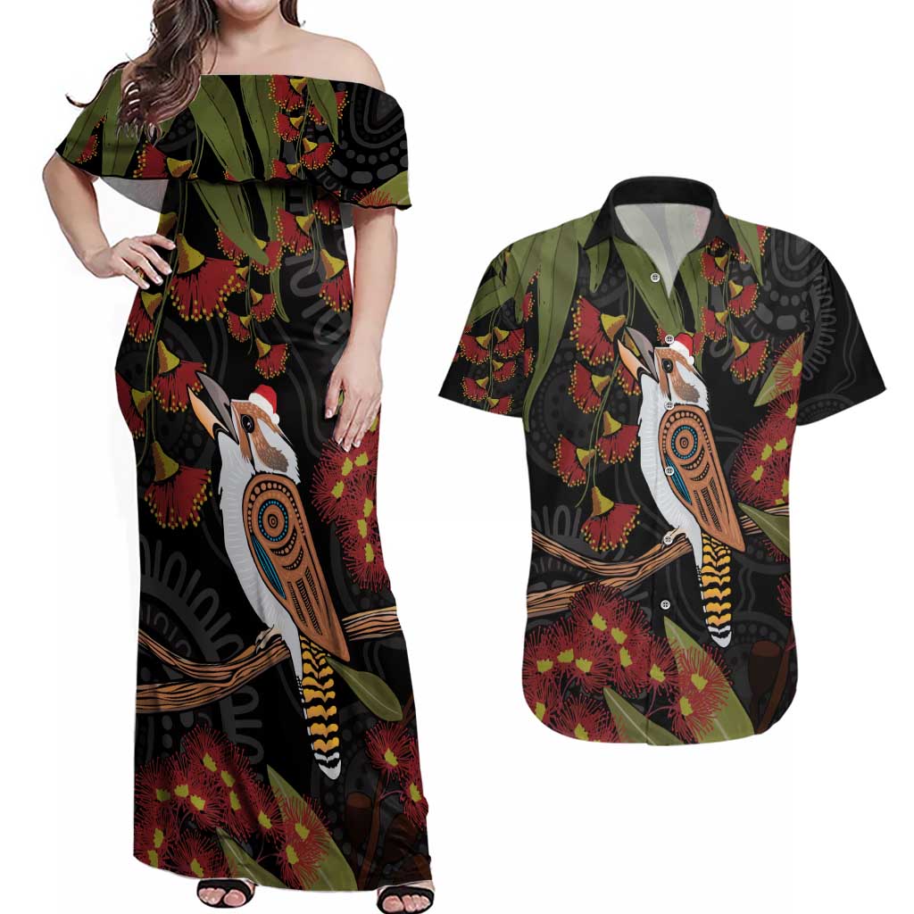 Australia Indigenous Christmas Couples Matching Off Shoulder Maxi Dress and Hawaiian Shirt Kookaburra Aboriginal