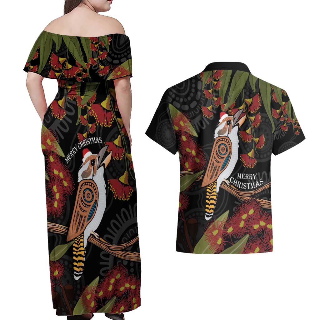 Australia Indigenous Christmas Couples Matching Off Shoulder Maxi Dress and Hawaiian Shirt Kookaburra Aboriginal
