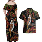 Australia Indigenous Christmas Couples Matching Off Shoulder Maxi Dress and Hawaiian Shirt Kookaburra Aboriginal