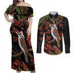 Australia Indigenous Christmas Couples Matching Off Shoulder Maxi Dress and Long Sleeve Button Shirt Kookaburra Aboriginal