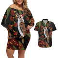Australia Indigenous Christmas Couples Matching Off Shoulder Short Dress and Hawaiian Shirt Kookaburra Aboriginal