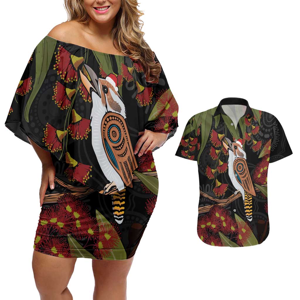 Australia Indigenous Christmas Couples Matching Off Shoulder Short Dress and Hawaiian Shirt Kookaburra Aboriginal