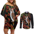 Australia Indigenous Christmas Couples Matching Off Shoulder Short Dress and Long Sleeve Button Shirt Kookaburra Aboriginal