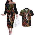 Australia Indigenous Christmas Couples Matching Off The Shoulder Long Sleeve Dress and Hawaiian Shirt Kookaburra Aboriginal