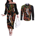 Australia Indigenous Christmas Couples Matching Off The Shoulder Long Sleeve Dress and Long Sleeve Button Shirt Kookaburra Aboriginal
