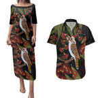 Australia Indigenous Christmas Couples Matching Puletasi and Hawaiian Shirt Kookaburra Aboriginal