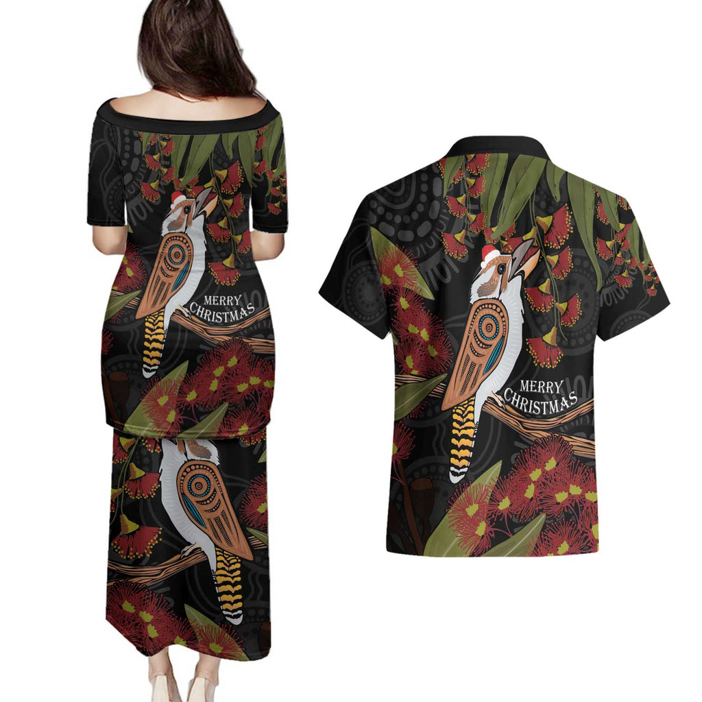 Australia Indigenous Christmas Couples Matching Puletasi and Hawaiian Shirt Kookaburra Aboriginal