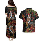 Australia Indigenous Christmas Couples Matching Puletasi and Hawaiian Shirt Kookaburra Aboriginal