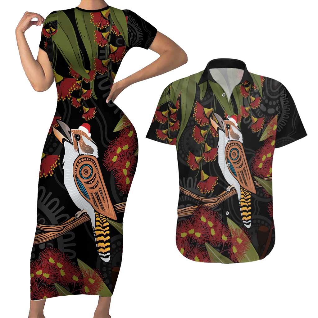 Australia Indigenous Christmas Couples Matching Short Sleeve Bodycon Dress and Hawaiian Shirt Kookaburra Aboriginal