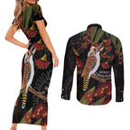 Australia Indigenous Christmas Couples Matching Short Sleeve Bodycon Dress and Long Sleeve Button Shirt Kookaburra Aboriginal