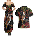 Australia Indigenous Christmas Couples Matching Summer Maxi Dress and Hawaiian Shirt Kookaburra Aboriginal