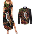 Australia Indigenous Christmas Couples Matching Summer Maxi Dress and Long Sleeve Button Shirt Kookaburra Aboriginal