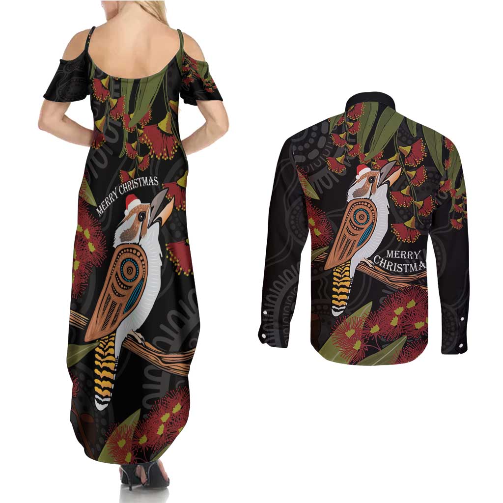 Australia Indigenous Christmas Couples Matching Summer Maxi Dress and Long Sleeve Button Shirt Kookaburra Aboriginal