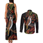 Australia Indigenous Christmas Couples Matching Tank Maxi Dress and Long Sleeve Button Shirt Kookaburra Aboriginal