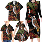 Australia Indigenous Christmas Family Matching Long Sleeve Bodycon Dress and Hawaiian Shirt Kookaburra Aboriginal