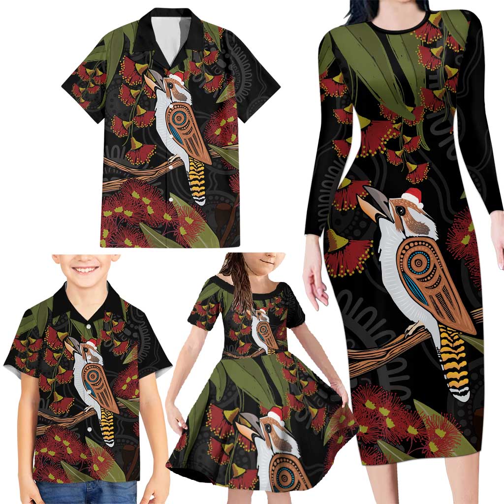 Australia Indigenous Christmas Family Matching Long Sleeve Bodycon Dress and Hawaiian Shirt Kookaburra Aboriginal