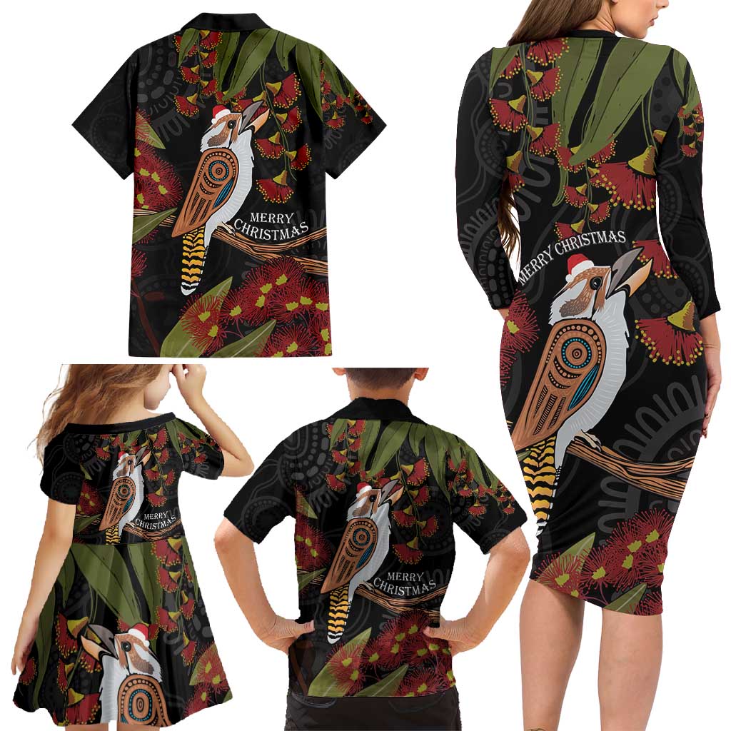 Australia Indigenous Christmas Family Matching Long Sleeve Bodycon Dress and Hawaiian Shirt Kookaburra Aboriginal