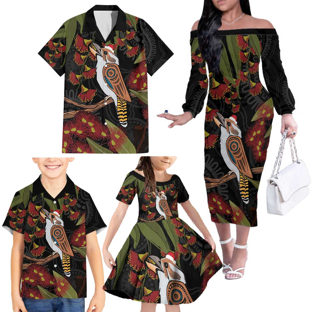 Australia Indigenous Christmas Family Matching Off The Shoulder Long Sleeve Dress and Hawaiian Shirt Kookaburra Aboriginal