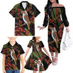 Australia Indigenous Christmas Family Matching Off The Shoulder Long Sleeve Dress and Hawaiian Shirt Kookaburra Aboriginal