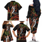 Australia Indigenous Christmas Family Matching Off The Shoulder Long Sleeve Dress and Hawaiian Shirt Kookaburra Aboriginal