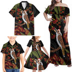 Australia Indigenous Christmas Family Matching Off Shoulder Maxi Dress and Hawaiian Shirt Kookaburra Aboriginal