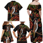 Australia Indigenous Christmas Family Matching Off Shoulder Maxi Dress and Hawaiian Shirt Kookaburra Aboriginal