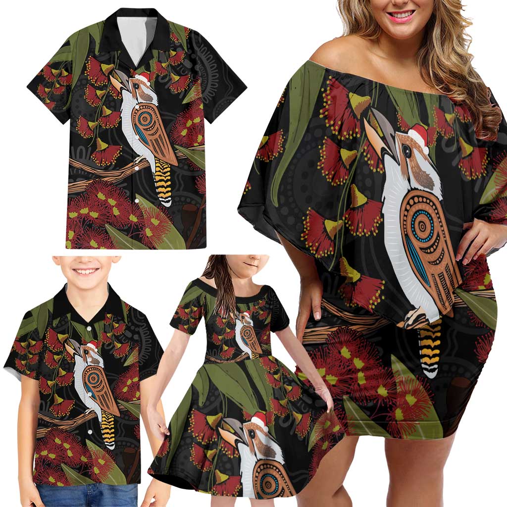 Australia Indigenous Christmas Family Matching Off Shoulder Short Dress and Hawaiian Shirt Kookaburra Aboriginal
