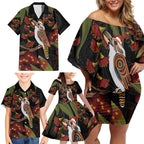 Australia Indigenous Christmas Family Matching Off Shoulder Short Dress and Hawaiian Shirt Kookaburra Aboriginal