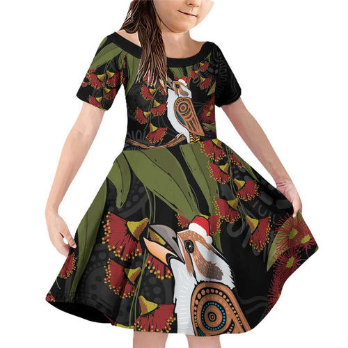 Australia Indigenous Christmas Family Matching Off Shoulder Short Dress and Hawaiian Shirt Kookaburra Aboriginal