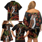Australia Indigenous Christmas Family Matching Off Shoulder Short Dress and Hawaiian Shirt Kookaburra Aboriginal