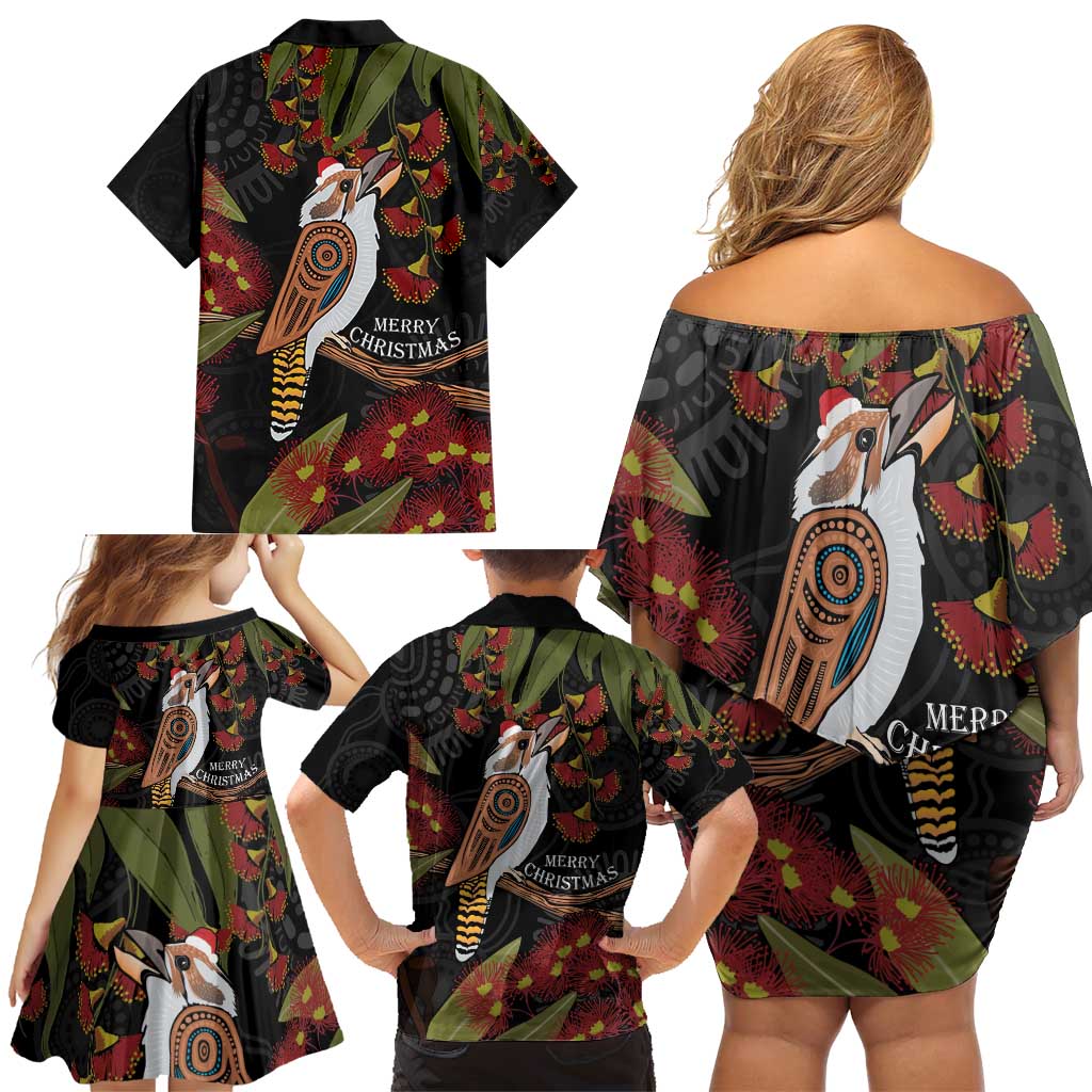 Australia Indigenous Christmas Family Matching Off Shoulder Short Dress and Hawaiian Shirt Kookaburra Aboriginal