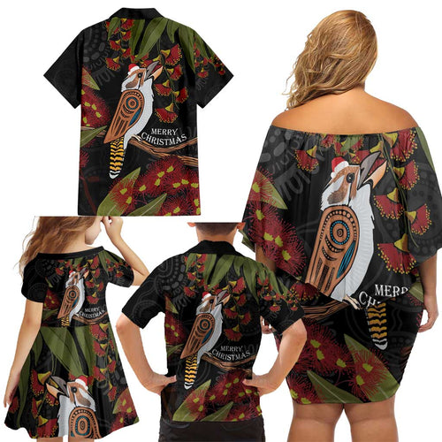 Australia Indigenous Christmas Family Matching Off Shoulder Short Dress and Hawaiian Shirt Kookaburra Aboriginal