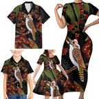 Australia Indigenous Christmas Family Matching Short Sleeve Bodycon Dress and Hawaiian Shirt Kookaburra Aboriginal