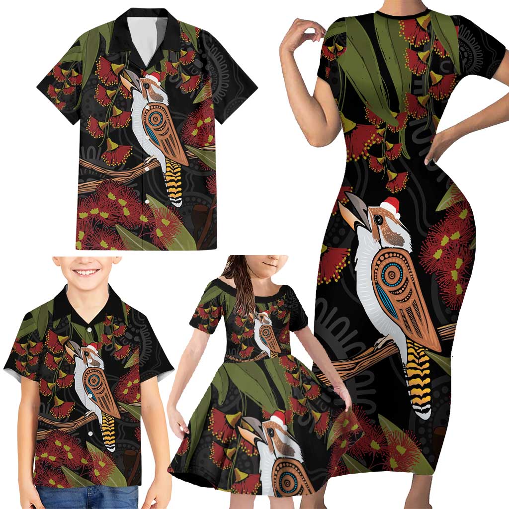 Australia Indigenous Christmas Family Matching Short Sleeve Bodycon Dress and Hawaiian Shirt Kookaburra Aboriginal